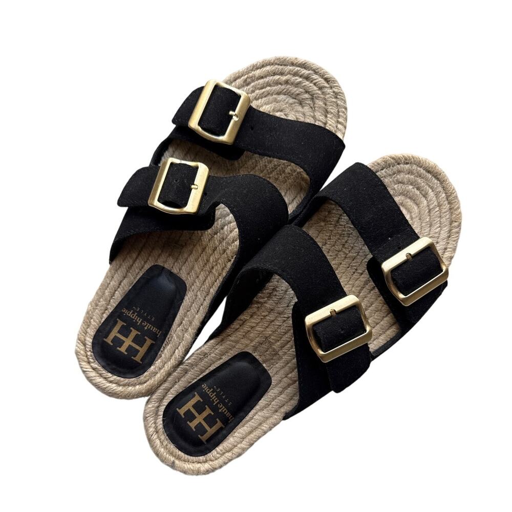 Haute Hippie Nikki Womens Slides Size 10 Black Leather Sandals NEW
